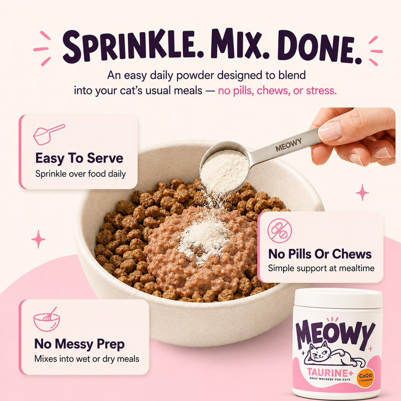 Sprinkle, mix, done — blends into wet or dry food